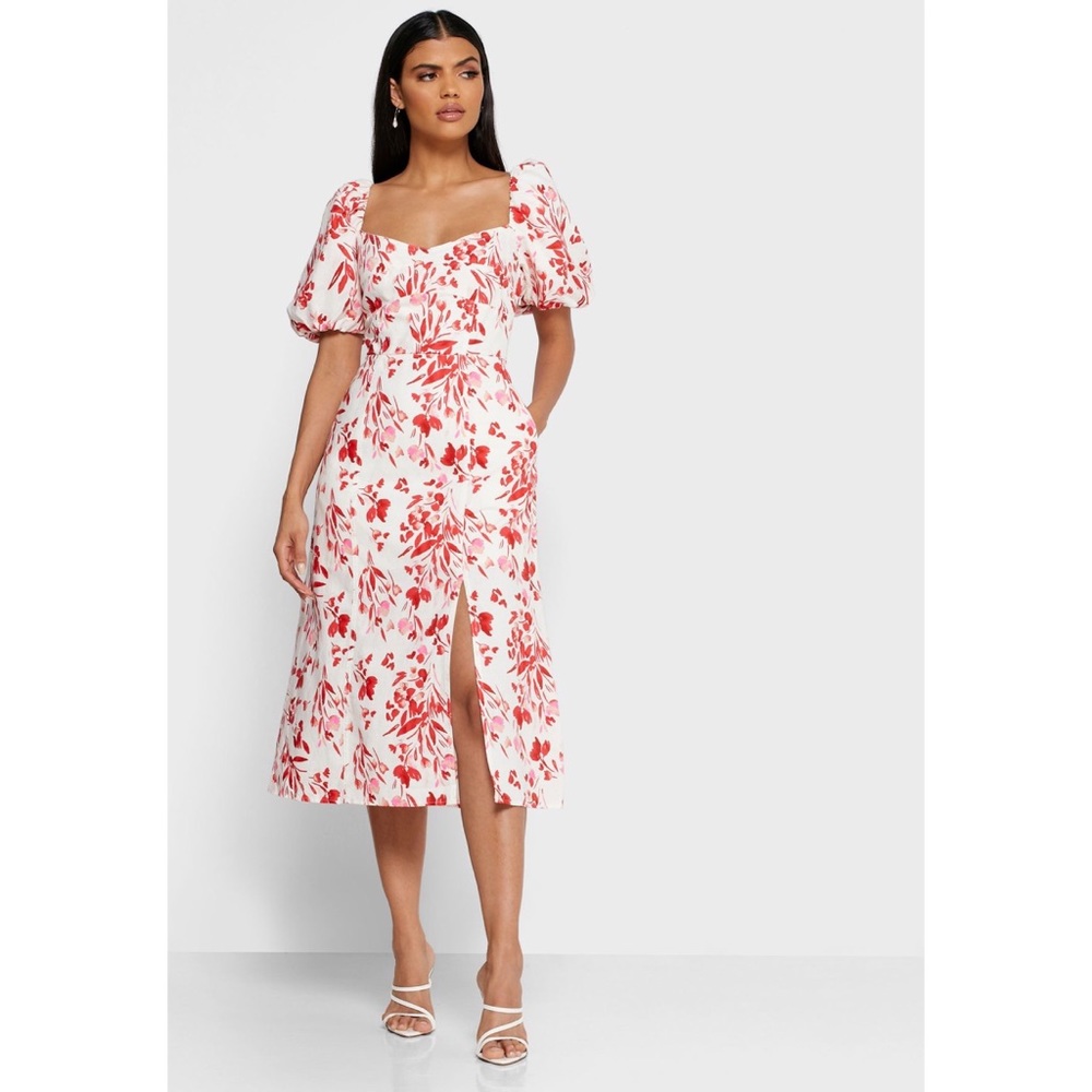 B.R. Linen-Cotton Puff-Sleeve Dress